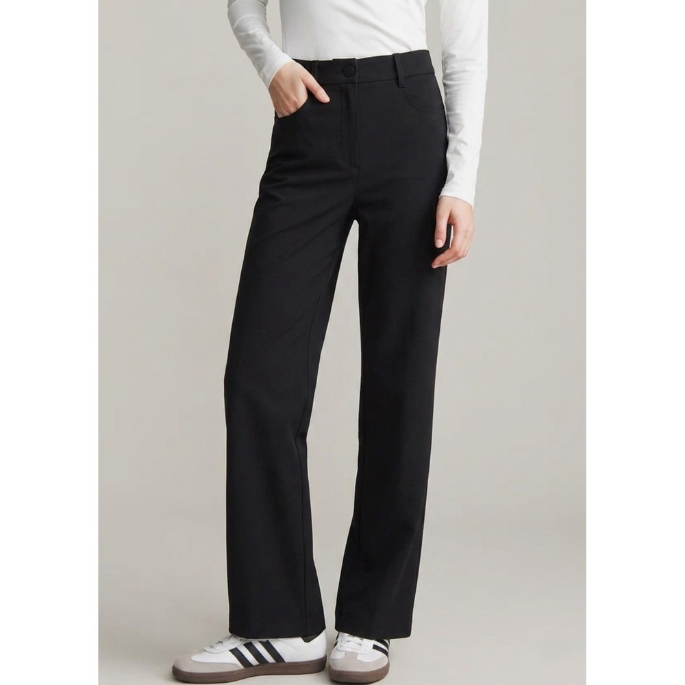 RHONE The Straight Leg Pants Black Women Size 16 High Rise Stretch Casual Office